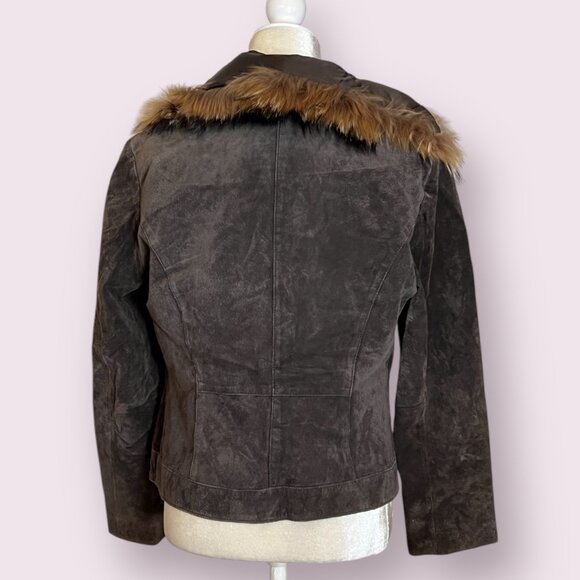 BernardoGenuine Leather Jacket Fur Collar Finn Raccoon L Brown Women's VTG Luxe - Picture 4 of 10